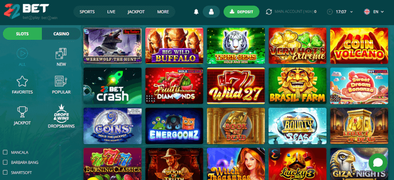 Casino games at 22Bet Nigeria